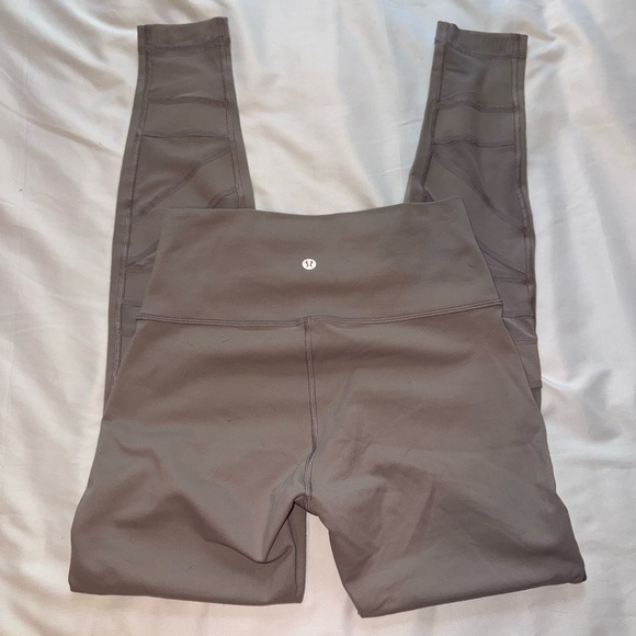 Lululemon Wunder Under High Rise Light Gray / Taupe Mesh Leggings Size 6 - Picture 4 of 6